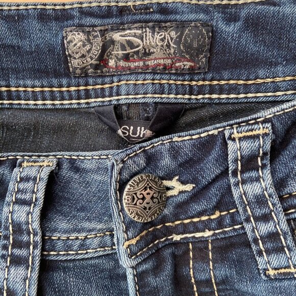 Silver Jeans Womens Suki mid rise baby Bootcut Jeans Size 26 Blue stretchy Denim - Picture 4 of 14